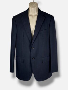 Kiton Men's Blue Cashmere Pinstripe Notch Lapel Two-Button Suit Jacket Size 52R